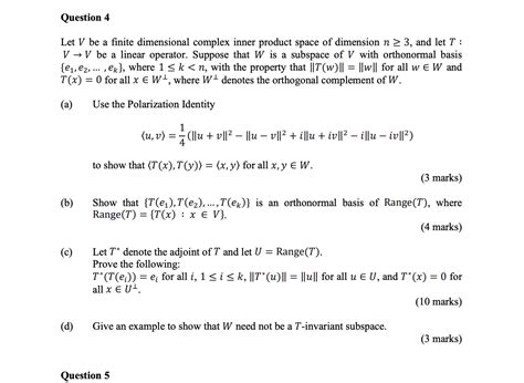 Solved Let V Be A Finite Dimensional Complex Inner Product Chegg