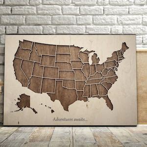 Wooden Usa Push Pin Map Wood United States Map Travel Gift Etsy Pin