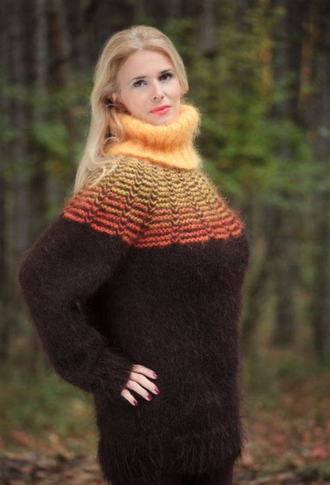 Turtleneck Mohair Sweater Sweater Chunky Hand Knit Pullover Etsy