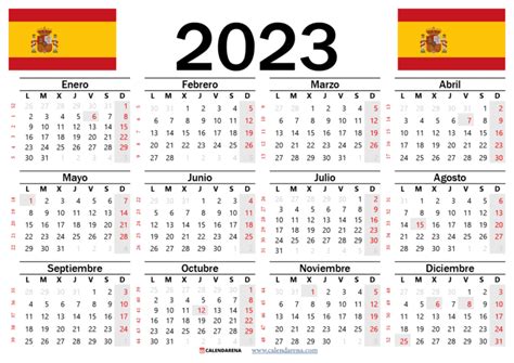 Calendario 2023 España Con Días Festivos Para Imprimir