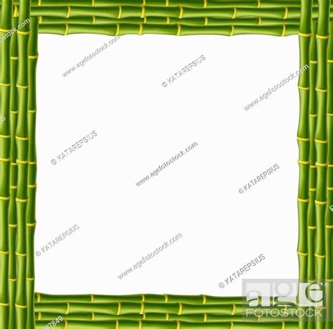 Square Green Wooden Border Frame Made Of Realistic Bamboo Stems With