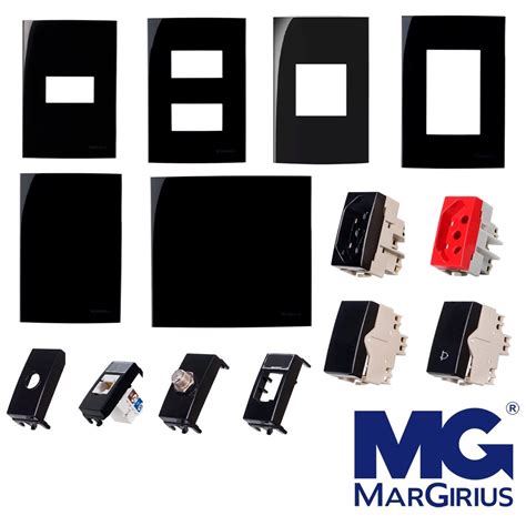 Tomada Interruptor Margirius Sleek Preta Black Brilhante Shopee Brasil