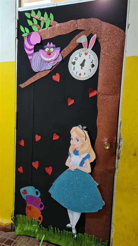 A Door Decorated To Look Like Alice In Wonderland