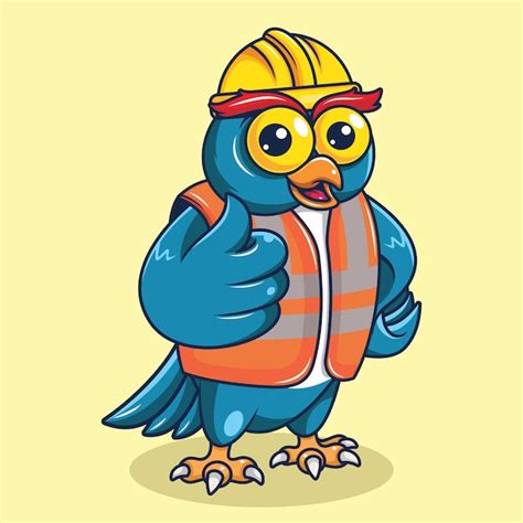 Premium Vector Worker Owl Wearing Safety Vest And Safety Helmet