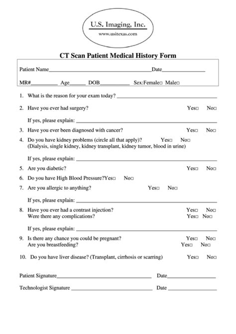 Fillable Ct Scan Patient Medical History Form Printable Pdf Download