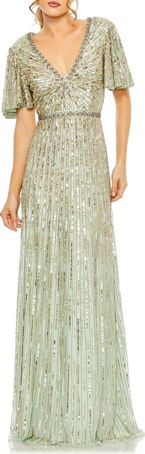 Mac Duggal Starburst Sequin Flutter Sleeve A Line Gown Shopstyle