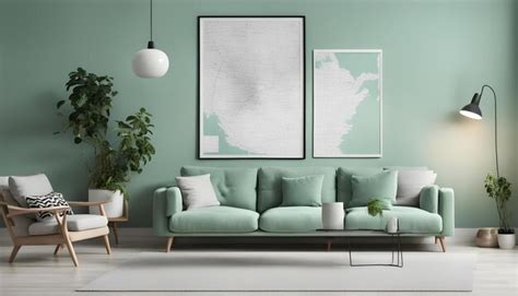 Premium Photo | A green wall with a picture of a map and a couch with a ...