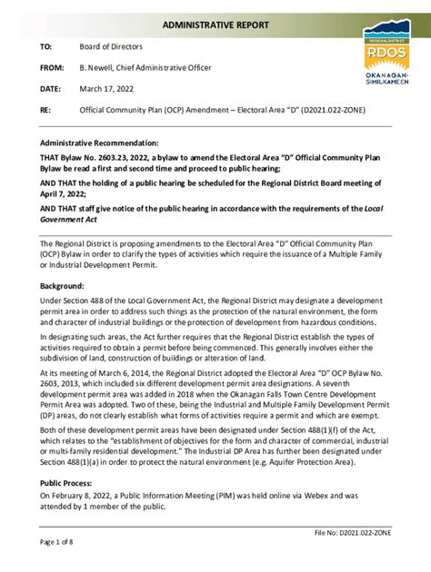 Fillable Online Official Community Plan Ocp Zoning Bylaw Amendment