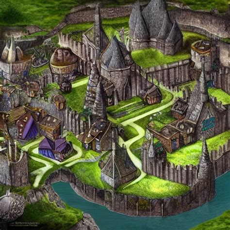 Krea Fantasy Forested Viking City With Large Castle In The Middle