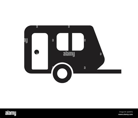 Simple Caravana Remolque Negro Silueta Vista Lateral Icono Vector