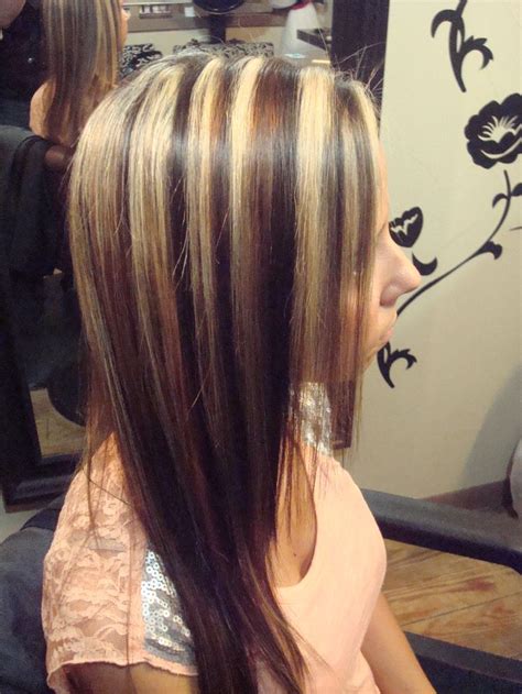 Dark Brown Hair With Chunky Blonde Highlights