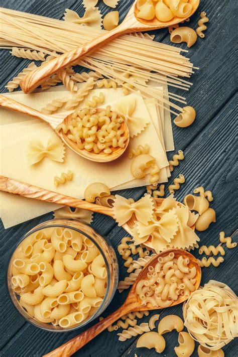 Various Pasta On Spoons Close Up Creative Photo Stock Image Image