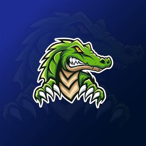 Mascote De Crocodilo Jacaré Verde Para Logotipo De Jogos Esport Vetor Premium