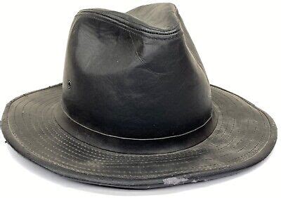 Vintage Mens Henschel Black Leather Fedora Size Medium Western Usa