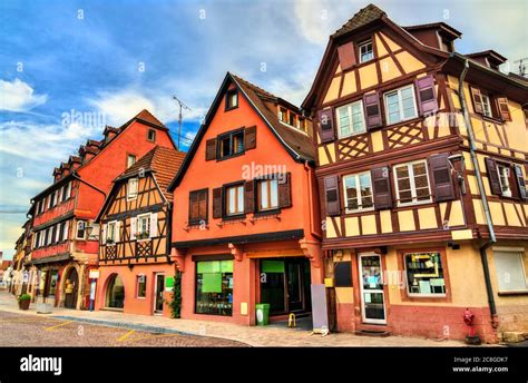 Traditional Half Timbered Houses In Obernai Alsace France Stock