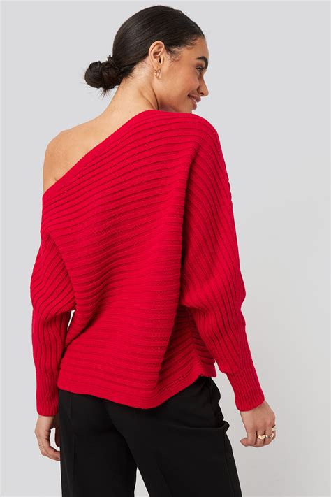 Boat Neck Knitted Sweater Rouge Na Kd Fr