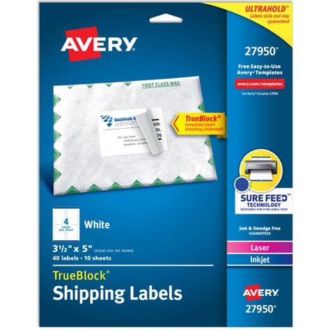 Avery® Shipping Labels Sure Feed™ And Trueblock® Technology Permanent Adhesive 3 1 2 X 5