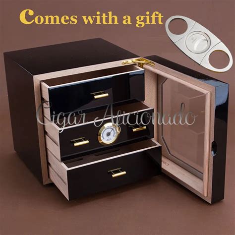 COHIBA Luxury Black High Glossy Piano Finish Cedar Wood Cigar Humidor