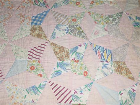 Antique Star Quilt 4 Point Star hand quilted 1930s 1940s Feedsack ...