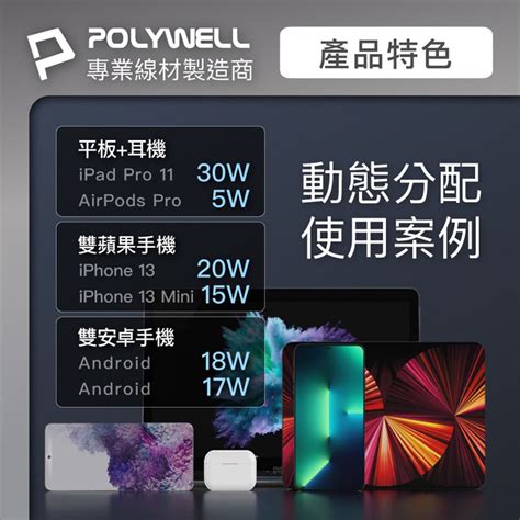 Polywell 寶利威爾 35w Gan氮化鎵pd雙孔usb C快充頭usb C雙孔 Bsmi認證 可折疊式 美規台式兩腳插頭