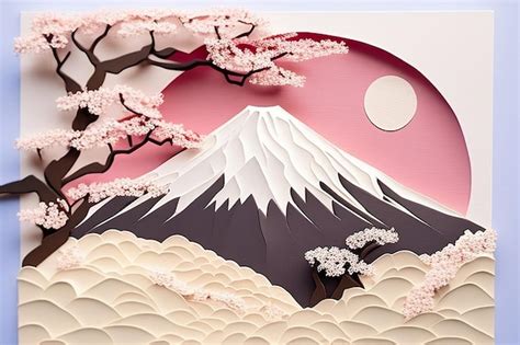 Premium Ai Image Paper Art Of A Mountain With A Pink Moon And The