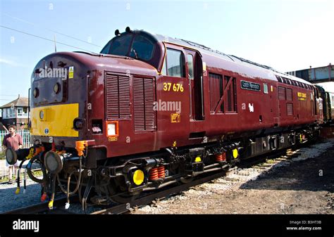 Newly Named Class 37 Locomotive Loch Rannoch In Maroon Livery Stands At The West Coast Railway