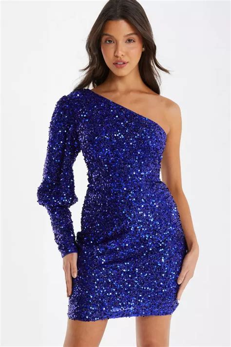 Royal Blue Sequin One Shoulder Mini Dress Quiz Clothing