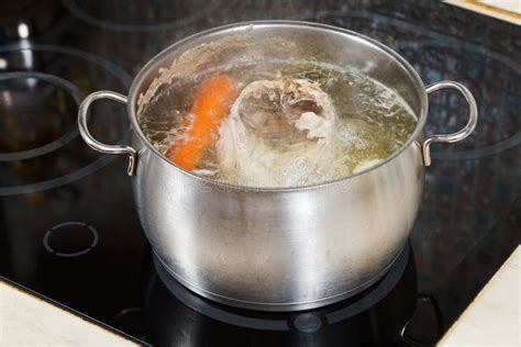 Simmering Chicken Soup With Seasoning Vegetables Stock Image Image Of