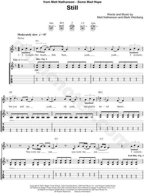 Matt Nathanson Still Guitar Tab In F Major Download And Print Sku