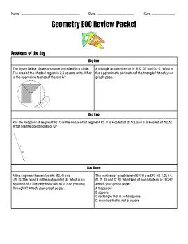 Math 1 Geometry EOC Review Bundle By Samantha Fiala TPT