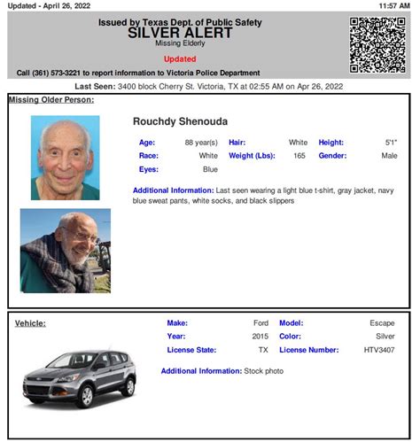 Texas Alerts On Twitter Active Silver Alert For Rouchdy Shenouda From