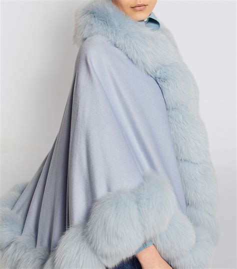 Cashmere Fox Fur Trim Cape