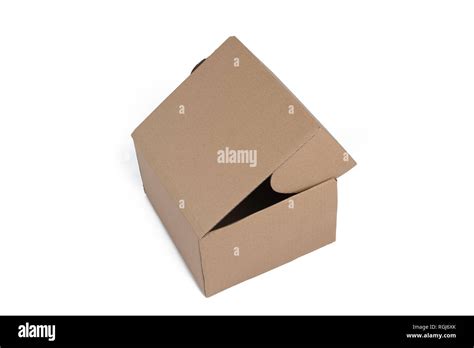 Isolated Shot Of Opened Blank Cardboard Box On White Background Stock