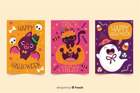 Linda Colecci N De Tarjetas De Halloween Dibujadas A Mano Vector Premium