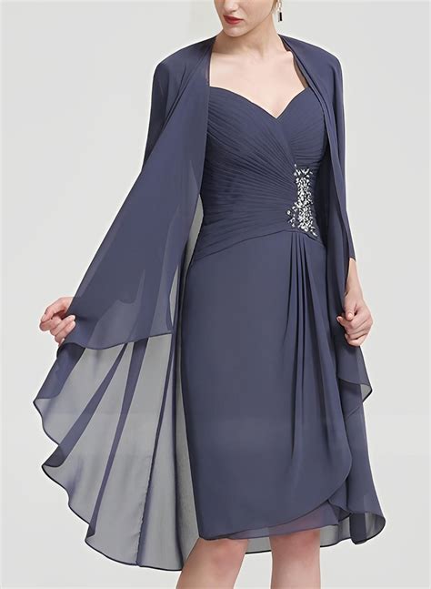 Sheathcolumn Sweetheart Knee Length Chiffon Mother Of The Bride Dress With Beading Pleated