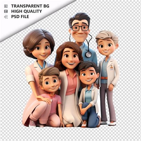 Paciente família latina 3d cartoon estilo fundo branco é PSD Premium