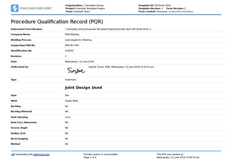 Procedure Qualification Record PQR Template Digital Format Or PDF