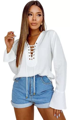 Blusa Manga Longa Flare Feminina Ilhos Plus Size Blogueiras MercadoLivre