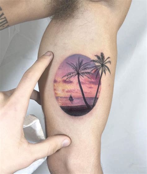 Palm Trees Sunset Beach Scene Tattoo Tatuaje De Playa Tatuaje De