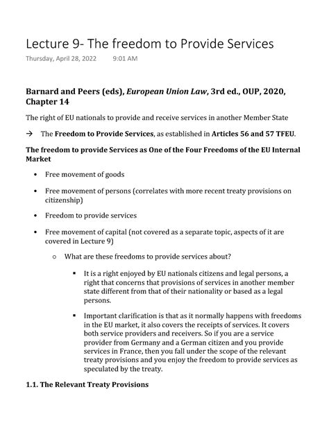 Lecture The Freedom To Provide Services Barnard And Peers Eds