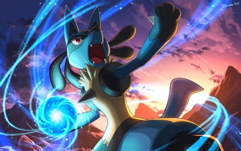 An Animated Pokemon Character With His Arms In The Air And Glowing Blue