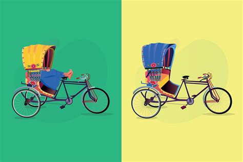 Set Of Colorful Rickshaw Illustrations Bangladeshi Rickshaw Art Tri