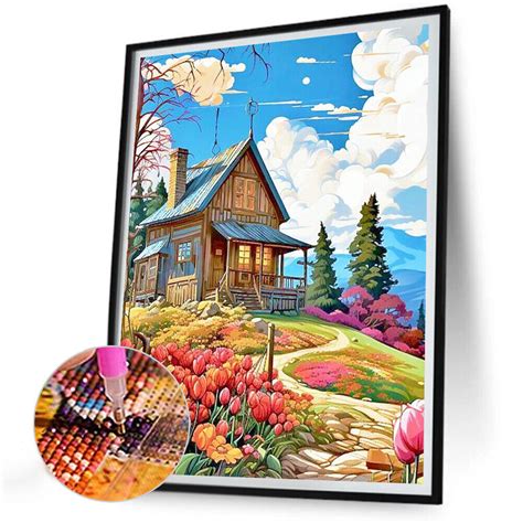 D Diy Full Round Drill Diamond Painting Tulip Hut Kit Home Decoration