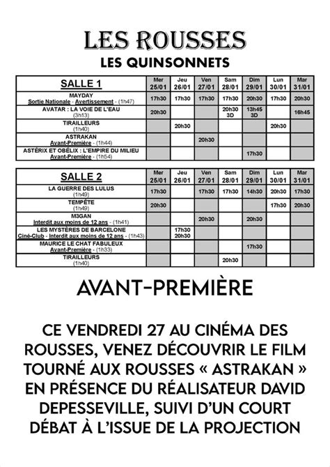 Programme Cin De La Semaine Cin Quinsonnets Tousaucinema Le