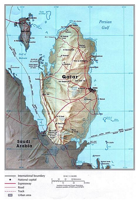 Large Political Map Of Qatar With Relief Roads And Cities Qatar