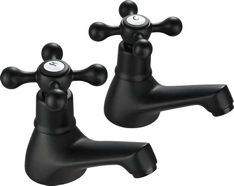 Wasserrhythm Basin Pillar Taps Pair Black Mixers Victorian Twin