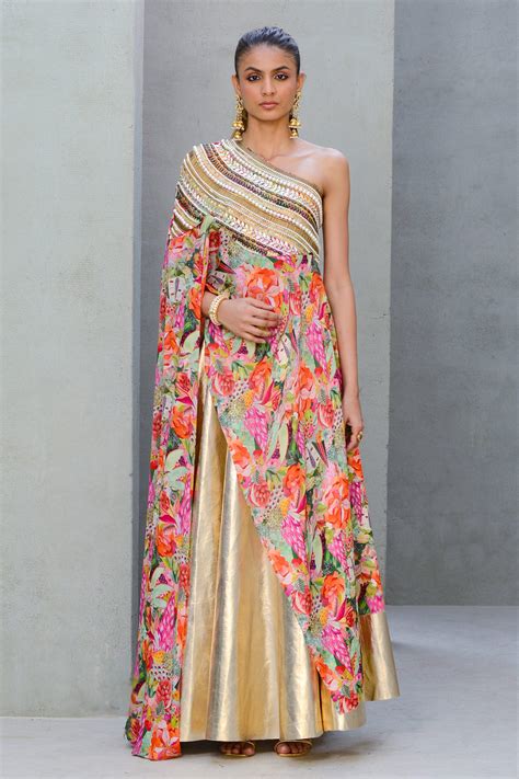 Buy Multi Color Crepe Wildflower Wonders Floral Print Cape With Skirt