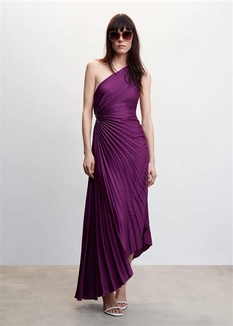 Mango Asymmetrical Pleated Dress In Purple Lyst Uk