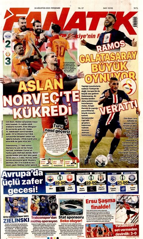 Fanatik Gazetesi Fanatik Manşet Oku Haberler 24 Ağustos 2023