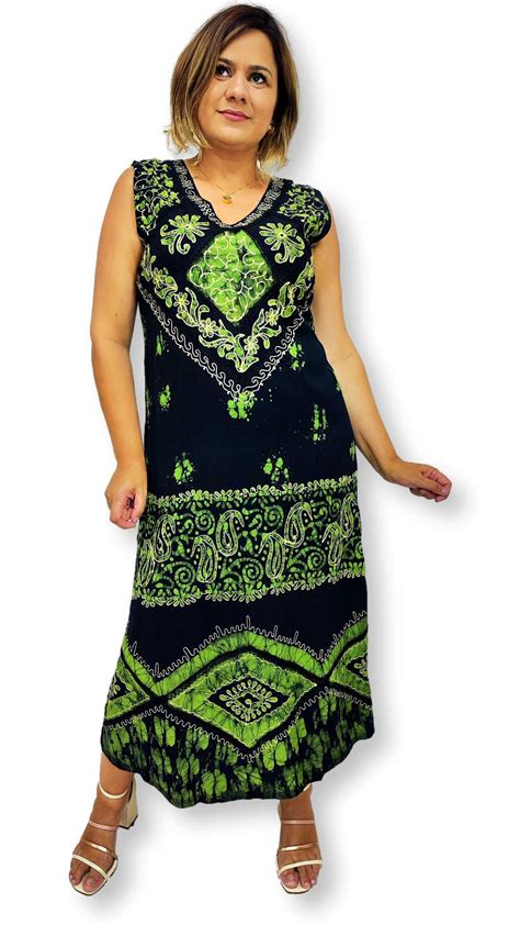 Vestido Longo Regata Indiano Batik Bordado Decote V 1007 Sarat Moda